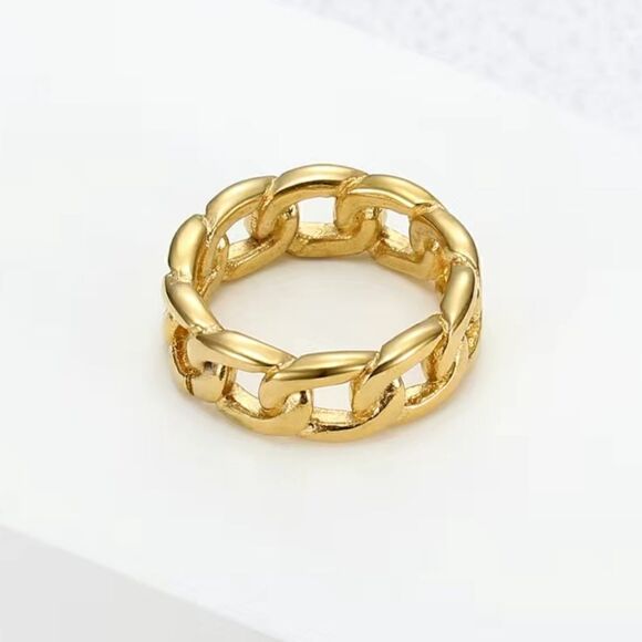 Stainless Steel Chain Style Finger Ring 18K Gold Plated - Picture 4 of 8